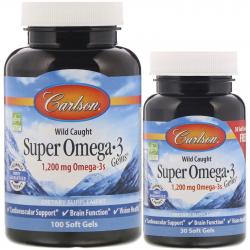 Carlson Labs Wild Caught Super Omega-3 Gems 1200 mg Omega-3s 100+30 softgels
