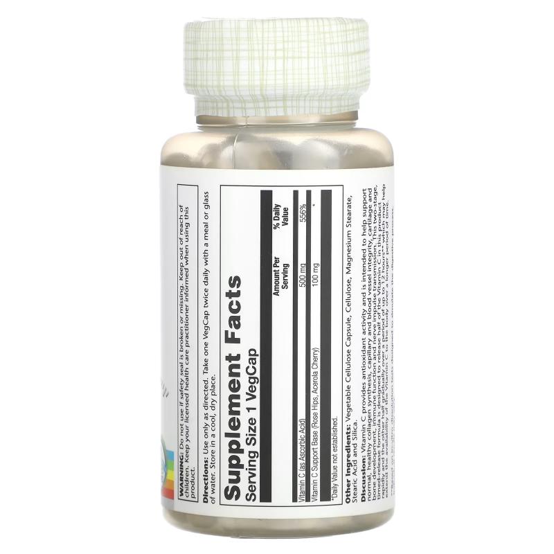 Solaray Vitamin C with Rose Hips & Acerola 500 mg 100 vegcaps - фото 1