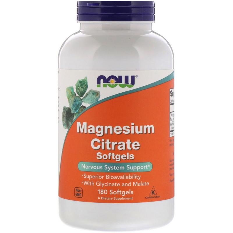 Now Foods Magnesium citrate 180 softgels - фото 1