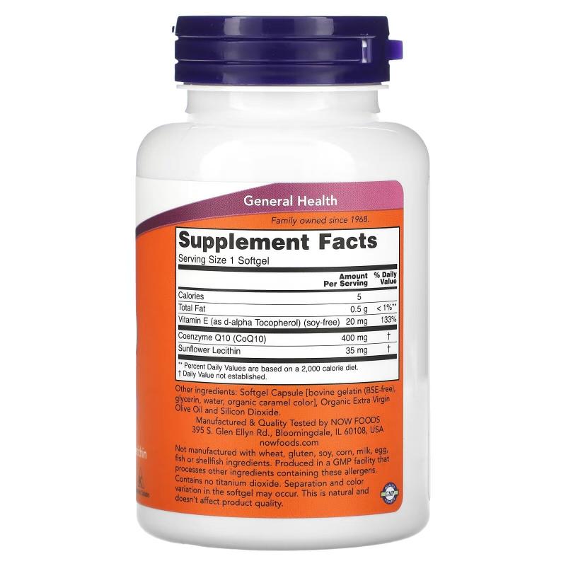 Now Foods CoQ10 400 mg 60 softgels - фото 1