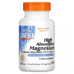 Doctor's Best Magnesium Lysinate Glycinate 100 % Chelated 120 veggie caps