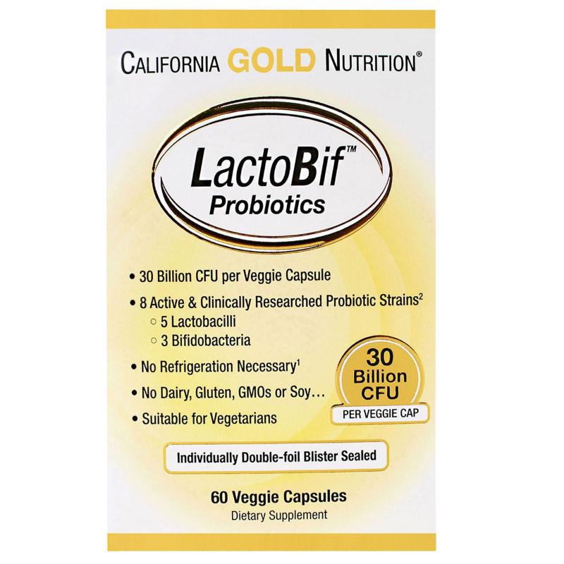 California Gold Nutrition LactoBif Probiotics 30 Billion CFU 60 Veggie Capsules - фото 1