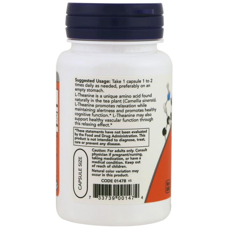 Now Foods L-Theanine 200 mg 60 vcaps - фото 1