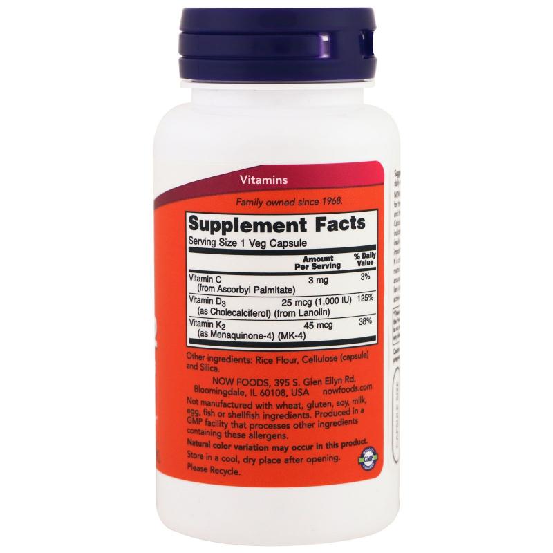 Now Foods Vitamin D-3 & K-2 120 vcaps - фото 1