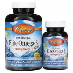 Carlson Labs Wild Caught Elite Omega-3 Gems 1600 mg Omega-3s 90+30 softgels