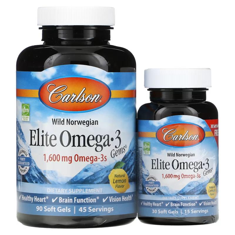 Carlson Labs Wild Caught Elite Omega-3 Gems 1600 mg Omega-3s 90+30 softgels - фото 1