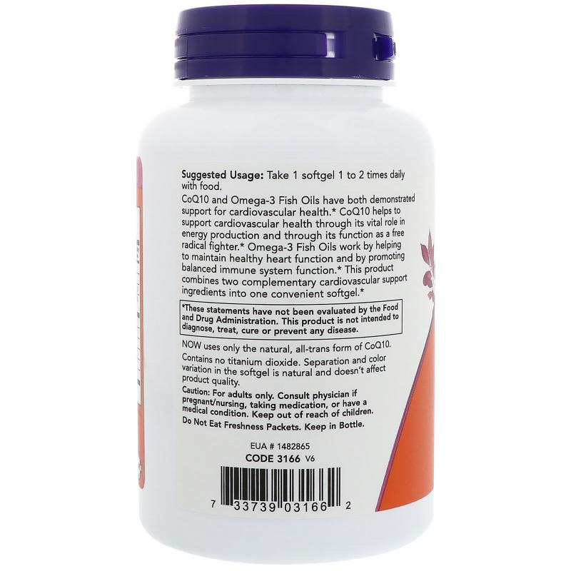 Now Foods CoQ10 60 mg with Omega-3 Fish Oil 120 softgels - фото 1