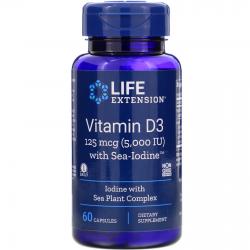 Life Extension Vitamin D3 125 mcg(5.000 IU) with Sea-Iodine 1000 mcg 60 Capsules