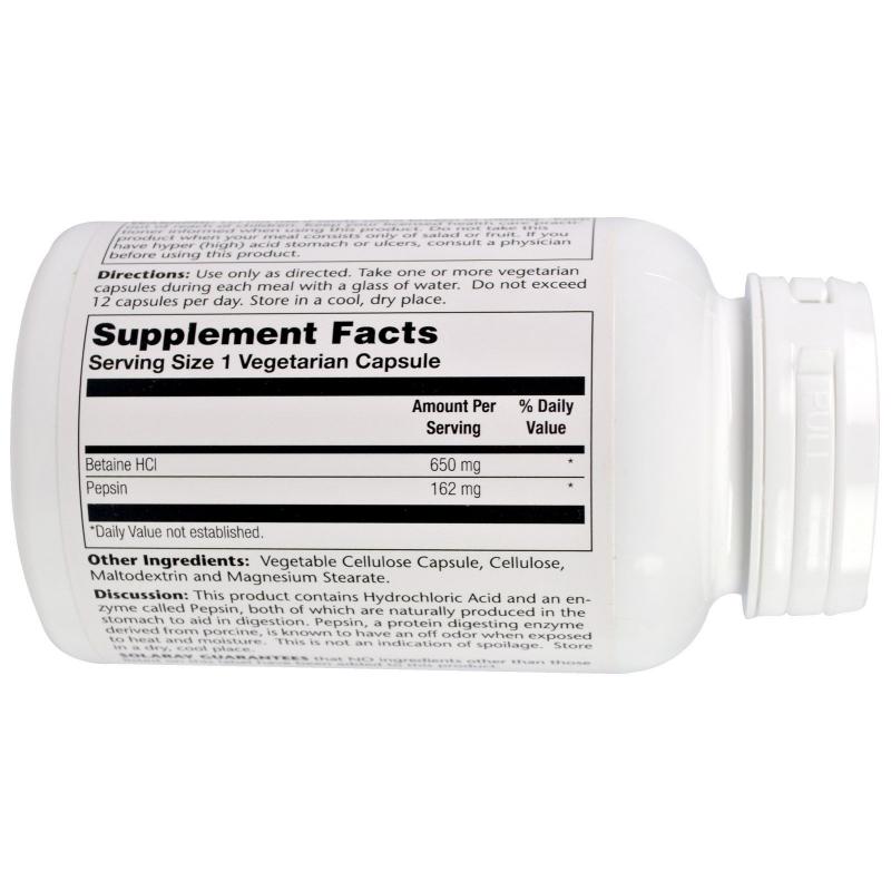Solaray HCL with Pepsin 650 mg 100 capsules - фото 1