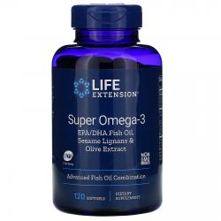 Life Extension Super Omega-3 EPA/DHA Fish Oil Sesame Lignans and Olive Extract 120 Softgels