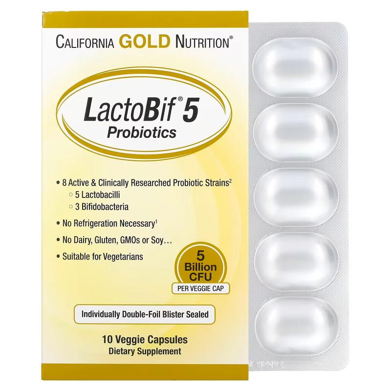 California Gold Nutrition LactoBif Probiotics 5 Billion CFU 10 vcaps - фото 1
