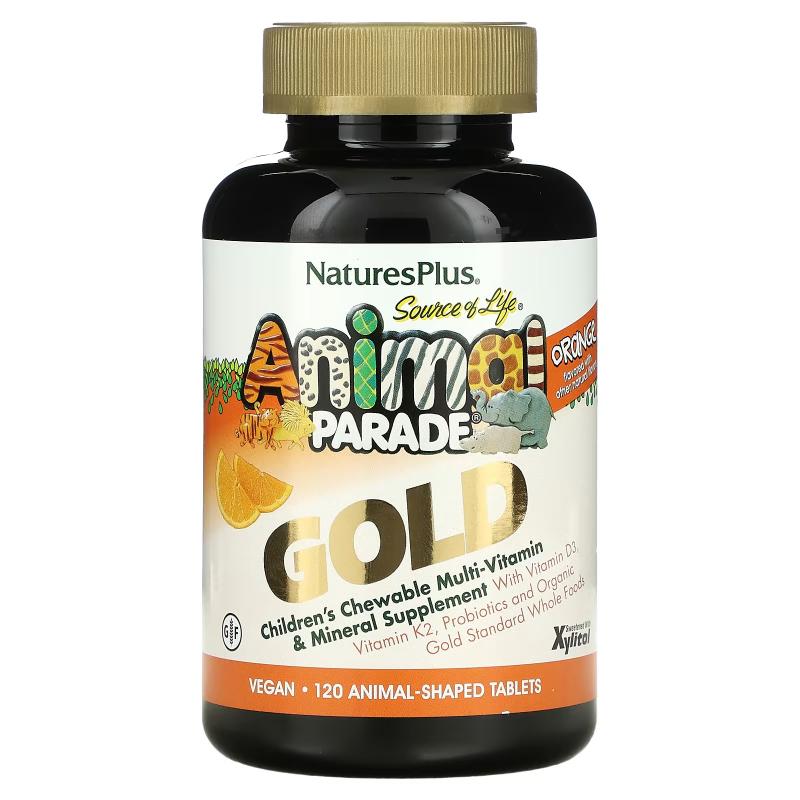 Nature's Plus Animal Parade GOLD Multi-Vitamin & Mineral 120 tablets вкус вишня, апельсин, виноград - фото 1