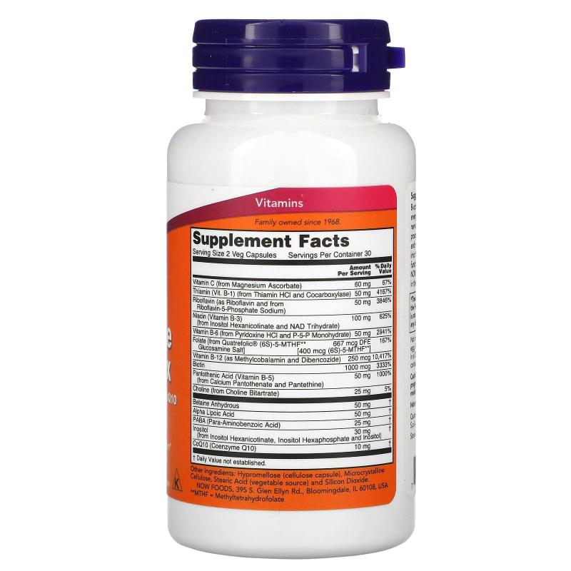 Now Foods Co-Enzyme B-Complex with Alpha lipoic acid and CoQ10 60 Capsules - фото 1