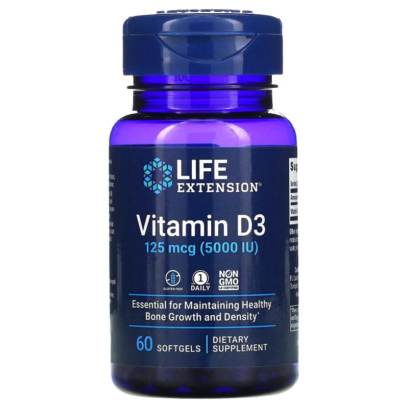Life Extension Vitamin D3 125 mcg (5.000 IU) 60 Softgels - фото 1
