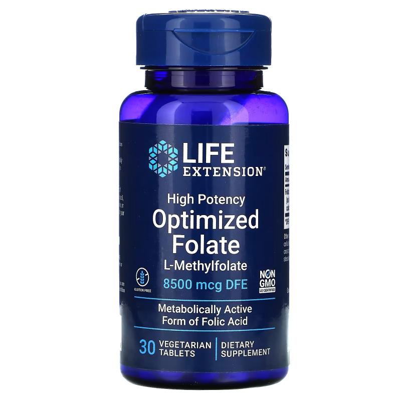Life Extension Optimized Folate L-Methylfolate 8500 mcg DFE 30 veg tablets - фото 1
