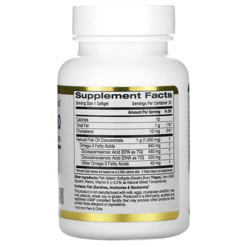 California Gold Nutrition Omega 800 1000 mg 80% EPA-DHA 30 softgels - фото 1