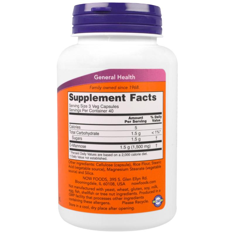 Now Foods D-Mannose 500 mg 120 vcaps - фото 1